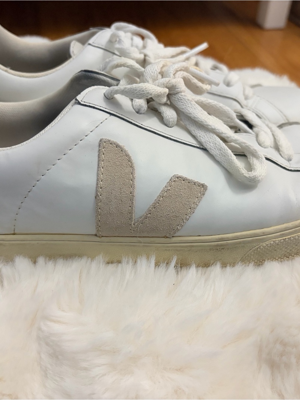 Veja White Leather Sneakers with Beige Suede V
